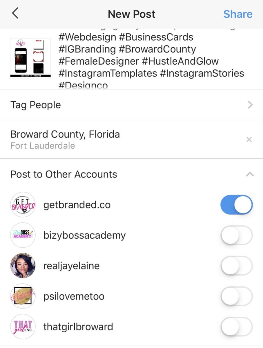 Instagram позволяет опубликовать пост сразу в нескольких своих аккаунтах